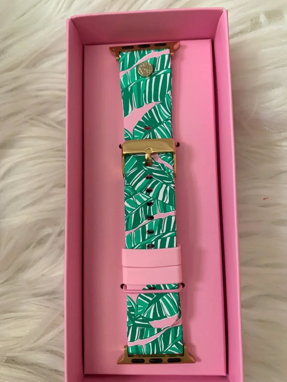 LILLY PULITZER Let's Go Bananas Silicone Apple Watch Band in Green/Pink